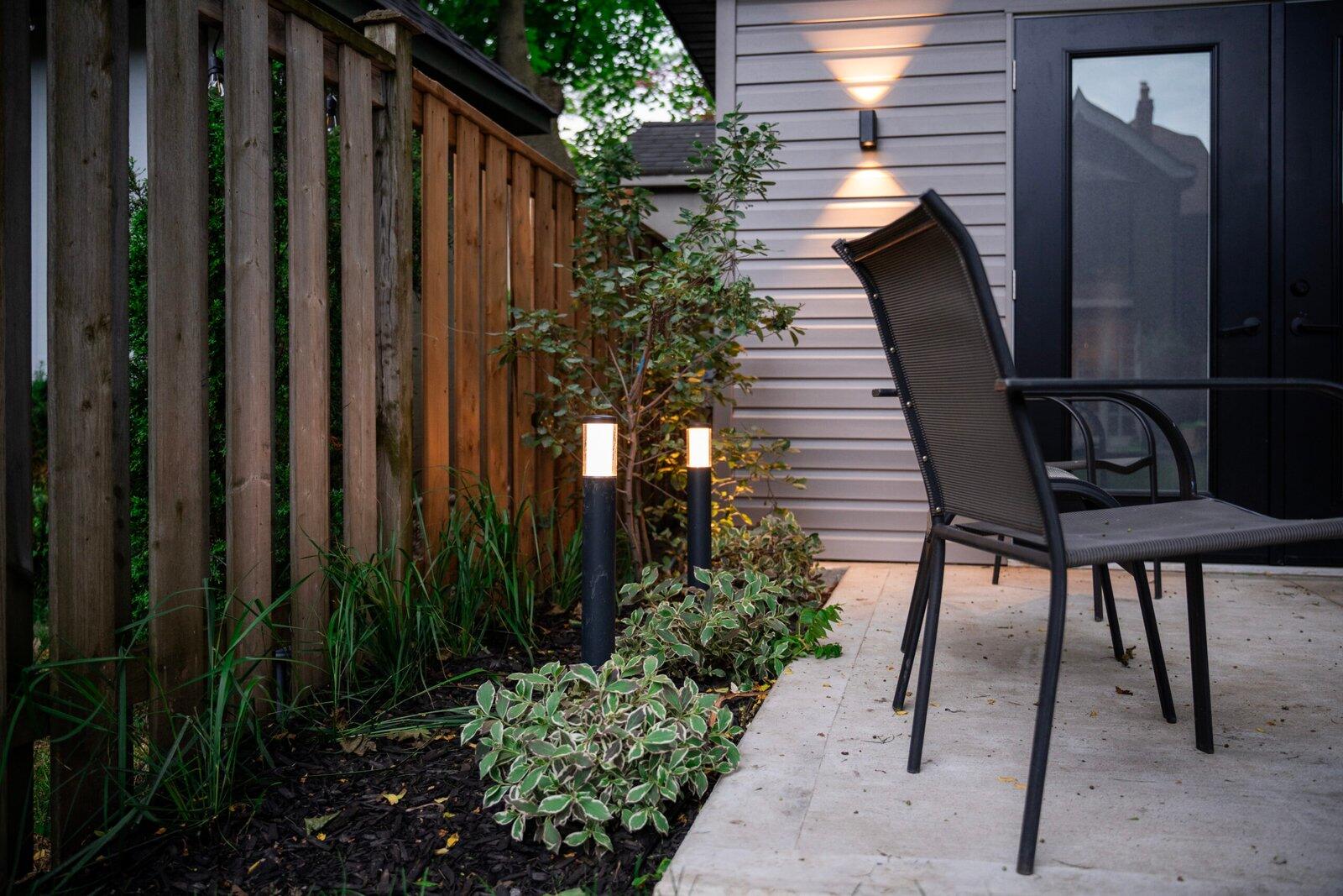 Architectural landscape lighting on a garden studio